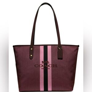 Coach Burgundy and Pink Stripe Tote